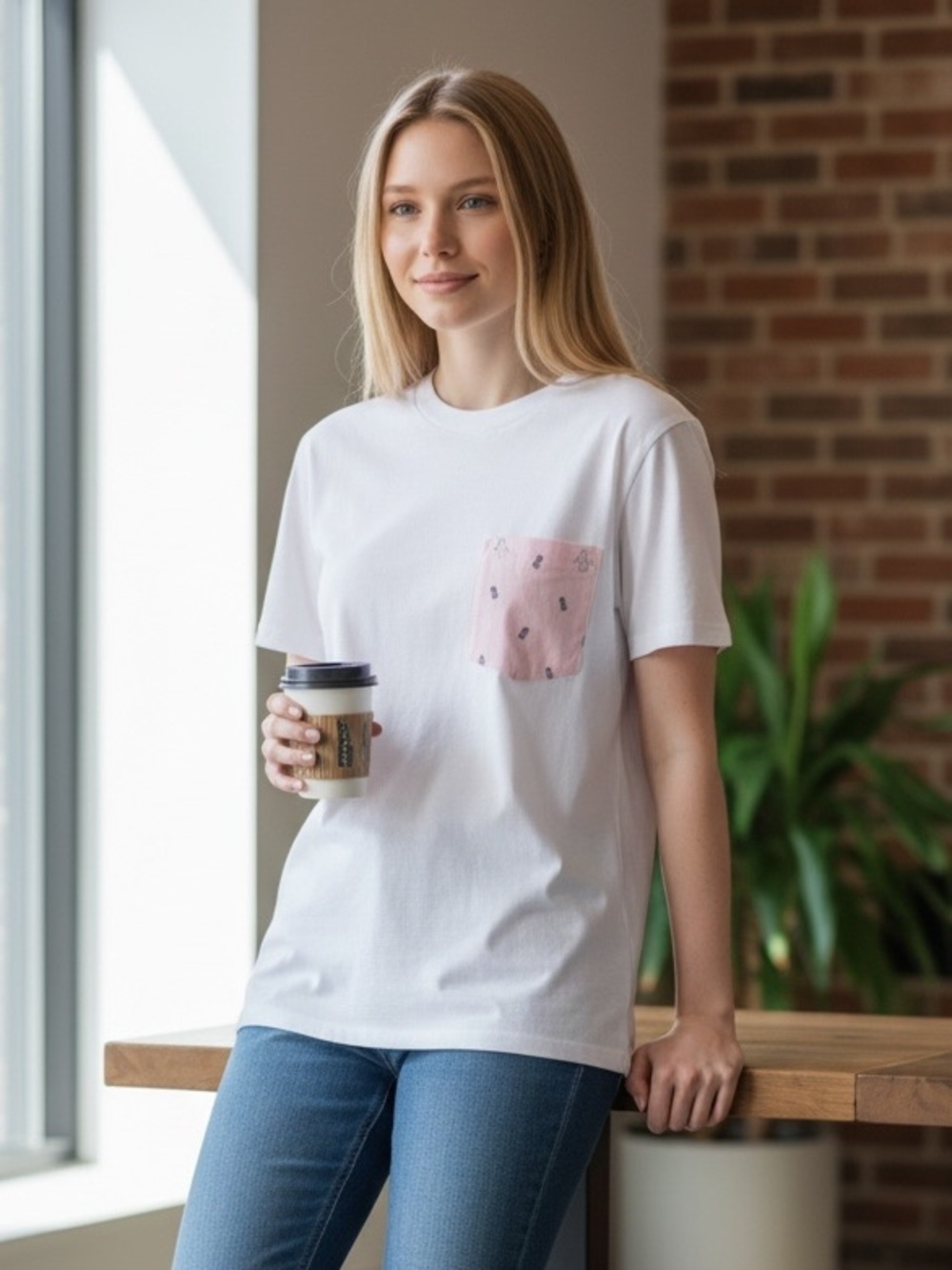 New Original Penguin White T‑Shirt S/P Pink Patterned Pocket Casual